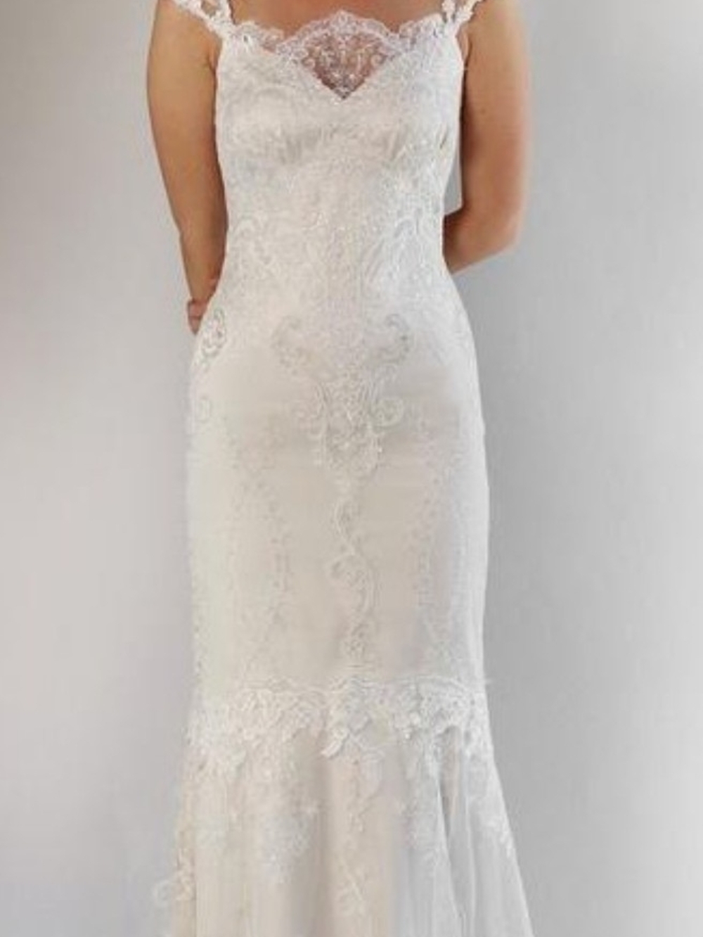 Claire Pettibone Bel Air Elegant  Bridal Gown with Illusion Neckline Size 10